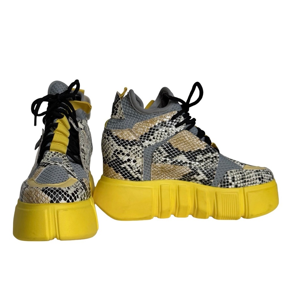 Anthony Wang Cramberry-01 Snake Print Platform Chunky Sneakers Yellow Womens 7.5